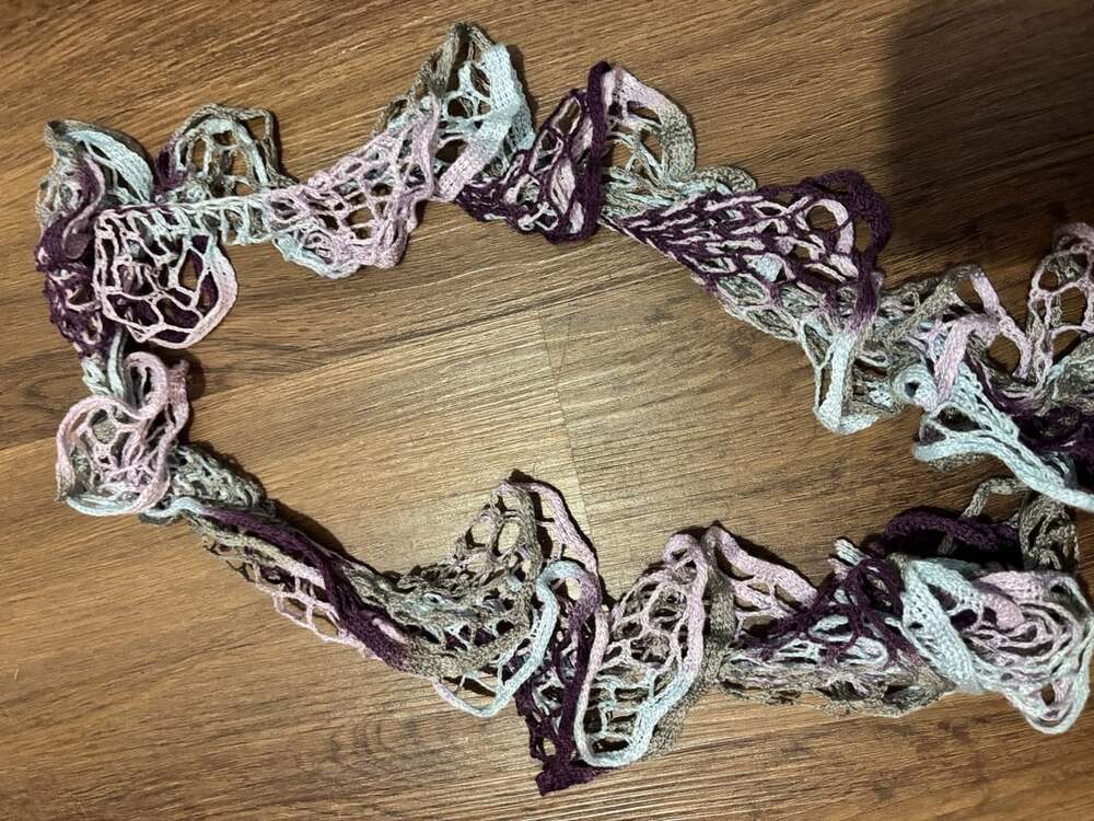 Handmade Crochet Ruffle Scarf Purple Blue Lot Of 3